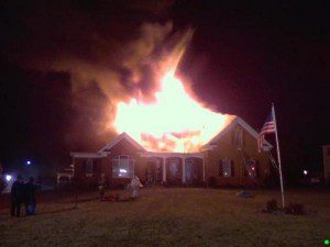 This home fire with a sprinkler system didn't work out as well as other fires which were controlled by sprinkler systems. Photo by Bryans Road VFD. 