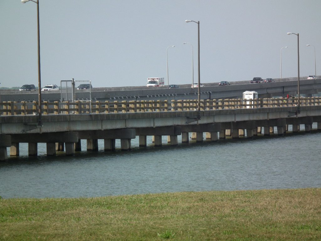 Old Choptank River bridge retained as the Bill Burton Fishing Pier. Burton was the fishing writer for the Baltimore Sun who championed Chesapeake Bay wildlife and fishing for decades. He pushed for saving the old bridge structure as a fishing pier.  THE CHESAPEAKE TODAY photo