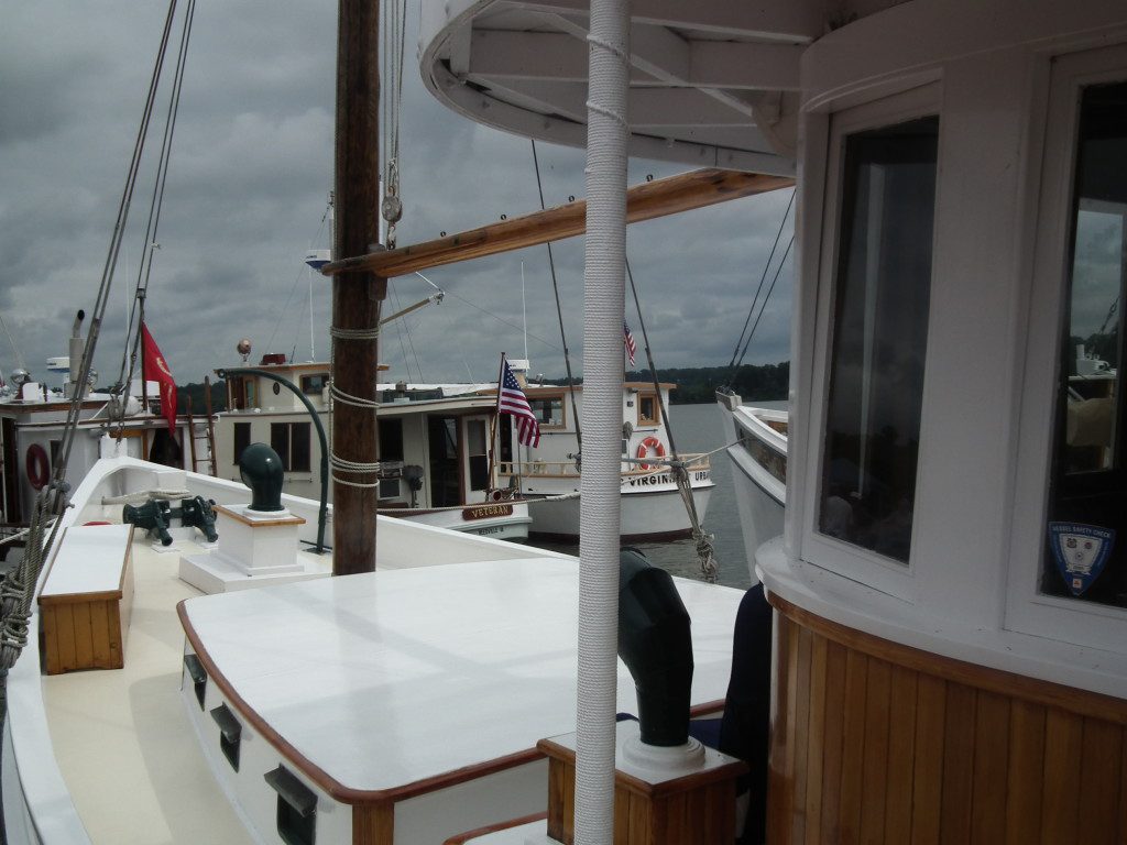 Johnny Ward of Deltaville was but 26 years old when the Iva W was launched for him to captain. The vessel hauled all manner of freight including watermelons, lumber, oysters, crabs, tomatoes and cabbage and in later years, seed oysters.  The ship has been remodeled and restored with the pilot house elevated to provide a  cabin.  The Iva W owner delights crowds around the bay with visits and tours and invites folks to invite him to visit their ports and events.  THE CHESAPEAKE TODAY photo