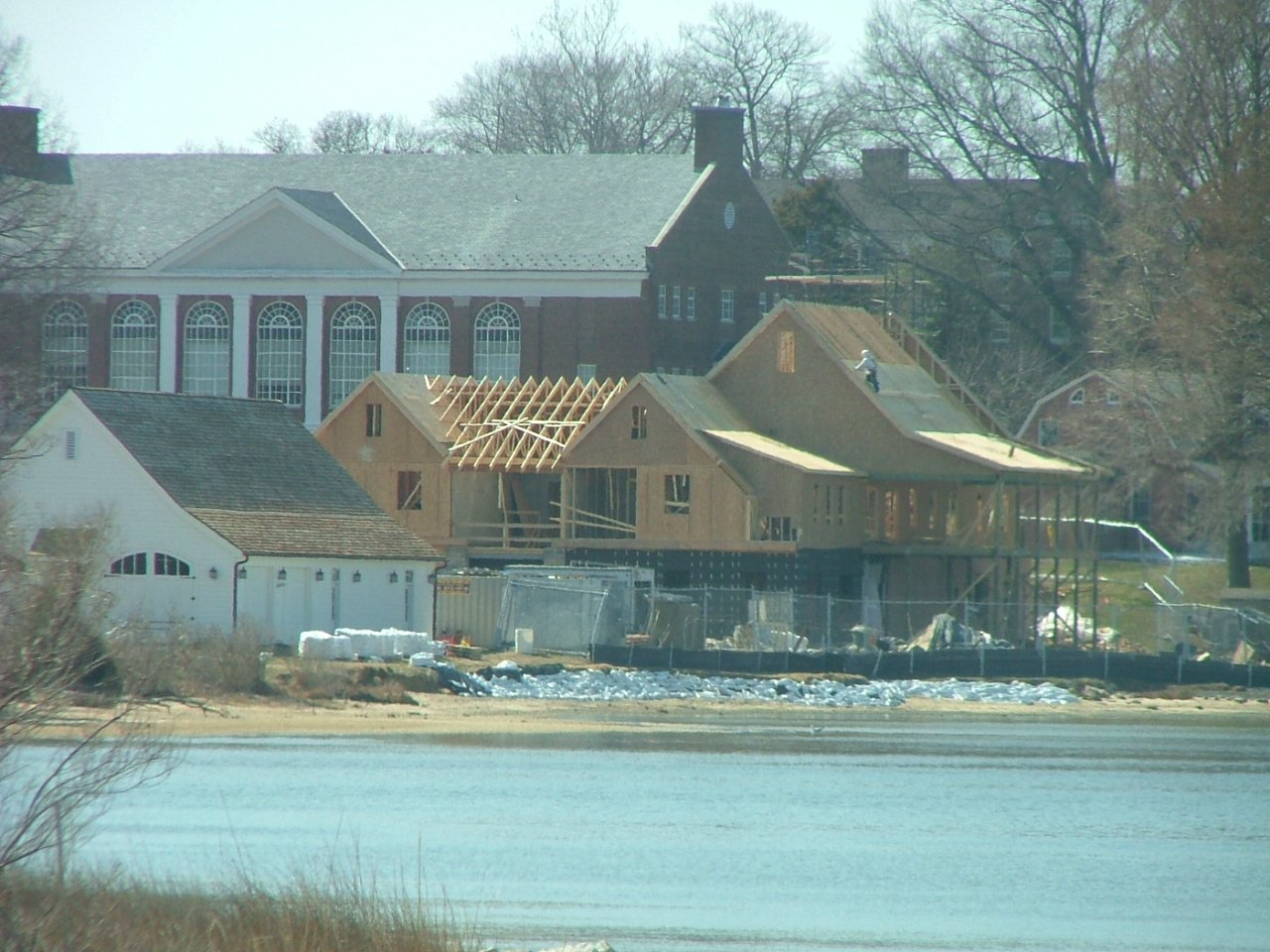 Maggies Erection The Yacht Club, three stories high, being built next to the new boathouse and obstructing the view of the river. The construction violated the clean water rules  and Critical Area laws, but since the violations were done by a state agency, no one was dragged into court.  THE CHESAPEAKE TODAY photo