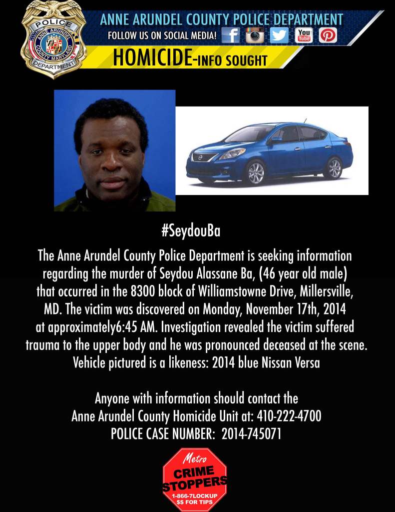 Seydou Alassane Ba murder Balt Co PD Millersville 111714