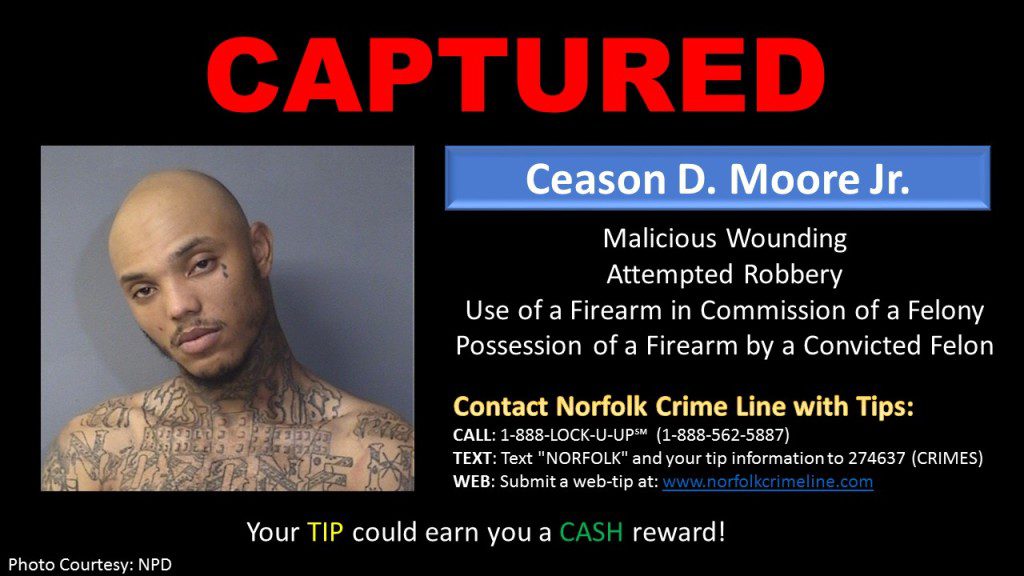 Ceason Moore captured in Norfolk Va 012916