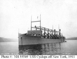 The USS Cyclops shown off of New York, vanished in the Atlantic after taking a load of coal from Norfolk to the fleet in Brazil.  The wreck has never been found and the last report was that the ship was near the Bahamas in the Bermuda Triangle. 