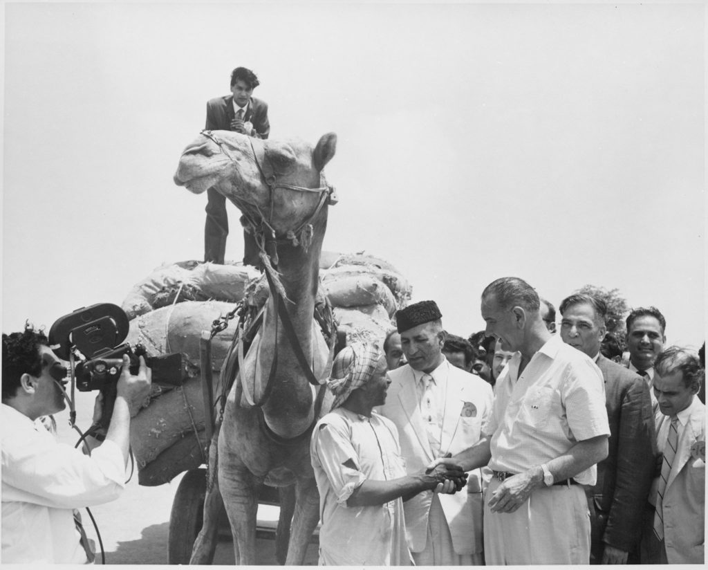 Vice President Lyndon B. Johnson shakes hands with Bashir Ahmed. May 20, 1961. LBJ Library wide
