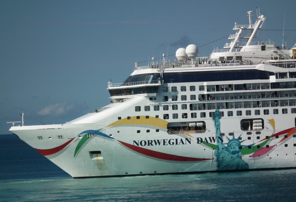 The Norwegian Dawn is a sister ship to the Gem. Shown here in port in Bermuda. THE CHESAPEAKE TODAY photo