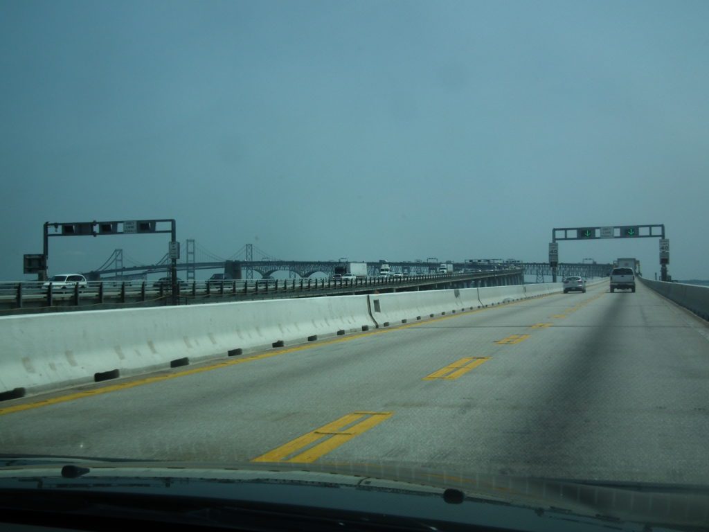 Two spans of the present Chesapeake Bay Bridge carry five lanes of traffic. THE CHESAPEAKE TODAY photo