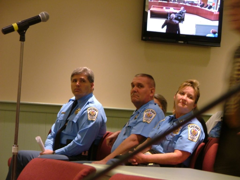 St. Mary's Sheriff Tim Cameron with Captain Michael Merican, center at Budget Hearing.